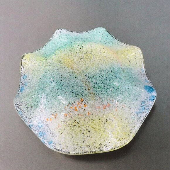 Hand Made Fused Art Glass Dish Plate Ruffled Edges Multicolor Glass Hand Crafted - Picture 2 of 16